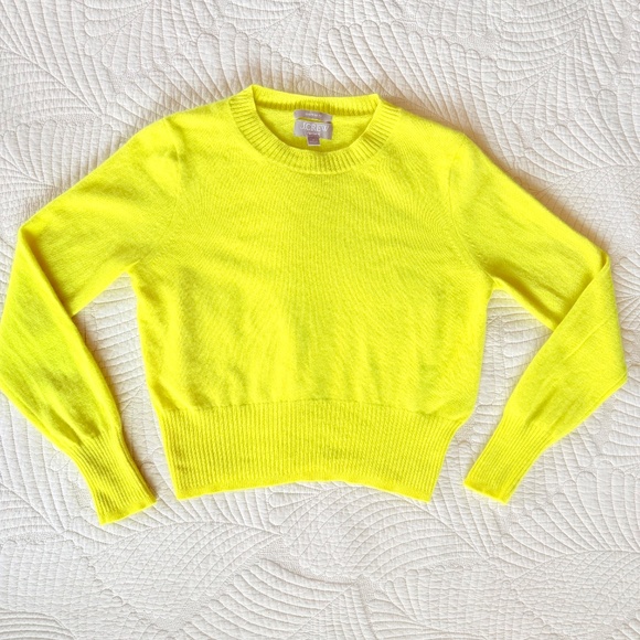 J.Crew Cropped Cashmere Crewneck Sweater Lemon Sorbet Citron Size Small - Picture 8 of 15